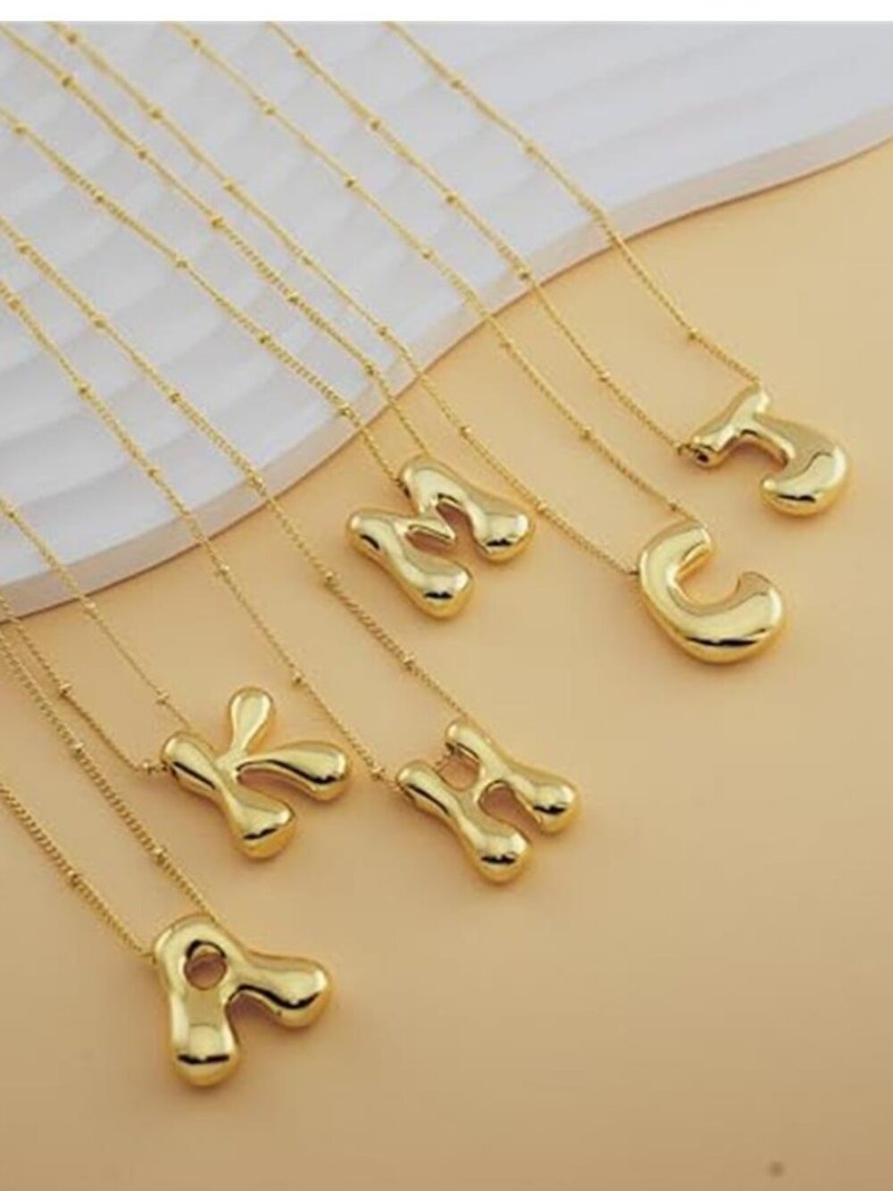Gold Bubble Initial Letter Necklace 14K Gold Plated Dainty Alphabet Pendant